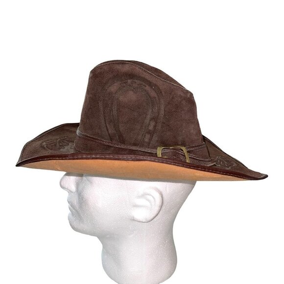 Handmade Vintage Mens Cowboy Hat Stamped Leather Size Small Western Brown Suede - Picture 2 of 13